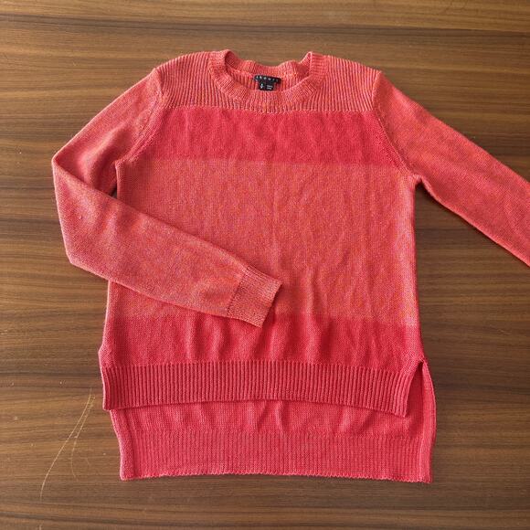 Theory Baby Alpaca/Silk Blend Orange Coral Sweater, Striped, Hi-Lo, Small - Picture 4 of 7